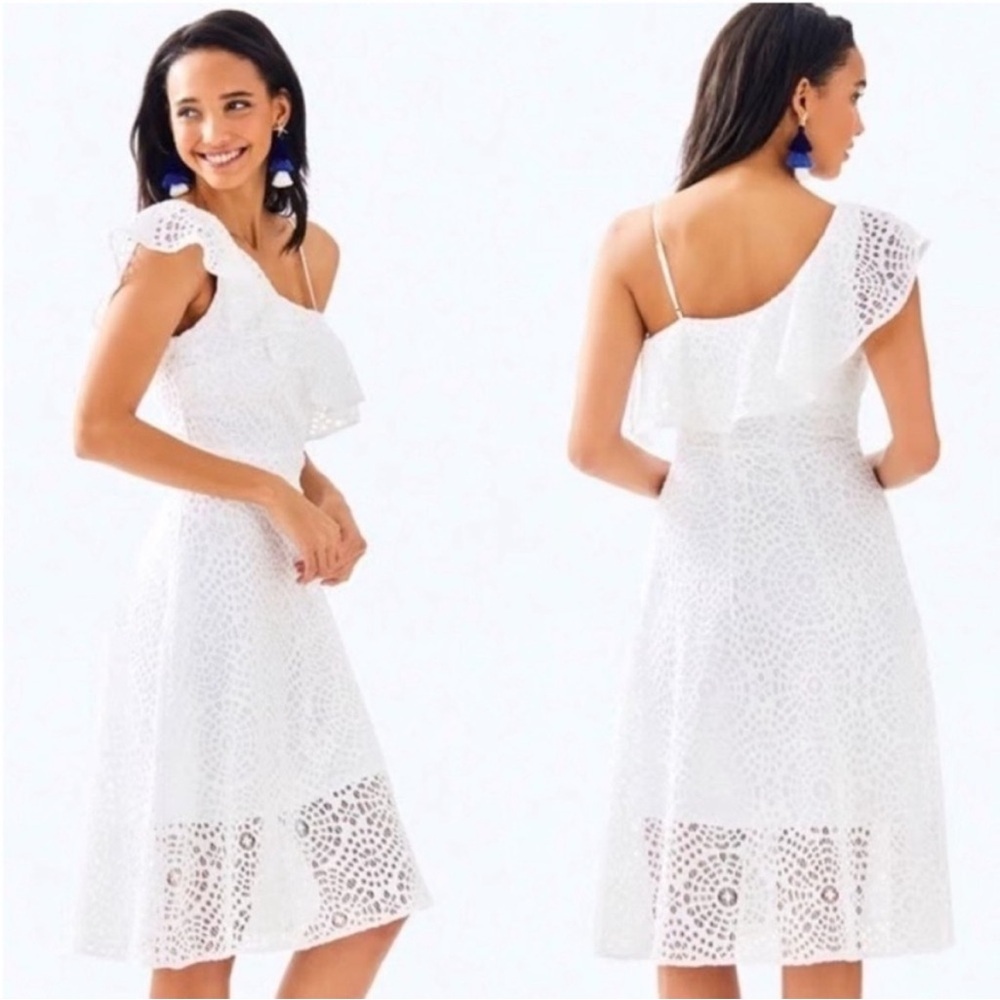 Lilly Pulitzer Callisto Eyelet One Shoulder Midi Dress White Lace Size 00
